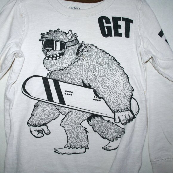 CARTERS YETI SNOWBOARD LONG SLEEVE TEE BOYS 6 CREAM EUC FUNNY GRAPHIC - Picture 1 of 11